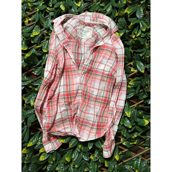y2k aeropostale pink plaid button up longsleeve top size small - Picture 1 of 5